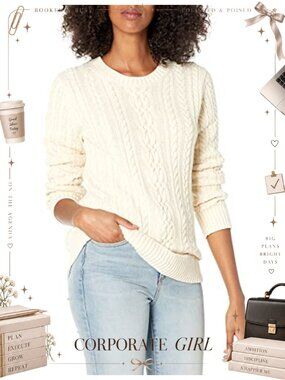 Cotton Fisherman Cable Knit Crewneck Pullover Sweater